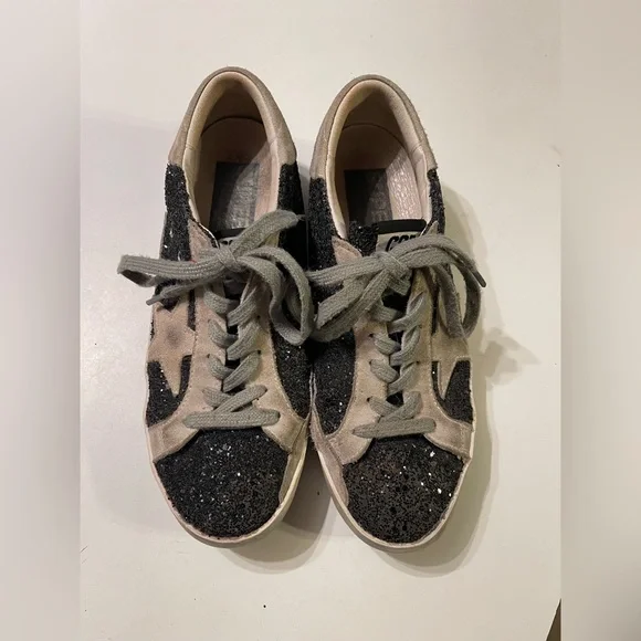 Golden Goose Superstar Women’s 38 (8) Black Glitter Have A Golden Day Sneakers - Picture 3 of 14